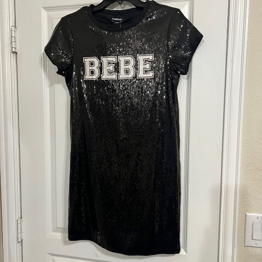 Bebe Logo Sequin T-Shirt Cocktail Dress Size S